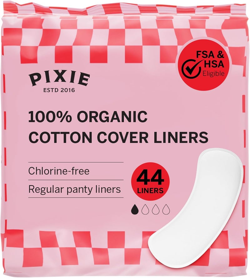 Pixie Cup Pixie Organic Cotton Panty Liners for Women - Regular Wrapped Pantiliners - Light Absorbency & Ultra-Thin - Leak-Proof, Hypoallergenic & Unscented for Feminine Care - Compostable - 44 Count - Image 1